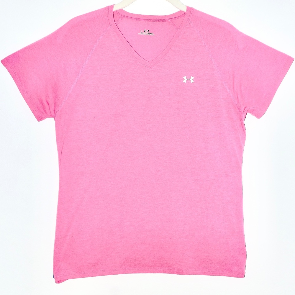 Under Armour Short Sleeve Pink V-Neck T-Shirt - Medium
